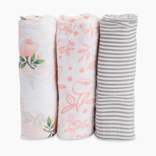 Little Unicorn Cotton Muslin Swaddle 3 Pack - Watercolor Roses