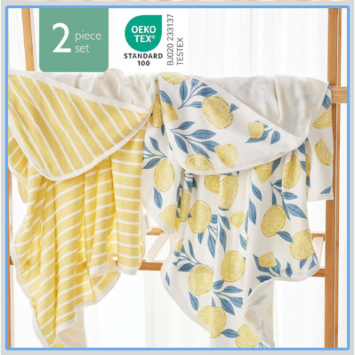 Momcozy Hooded Baby Towel, 2 Pack Baby Bath Towel Set with Large 35 X 35 Inch, Super Soft Cotton and Hooded Towel for Newborn, Toddler and Kid, Lemon Leaves