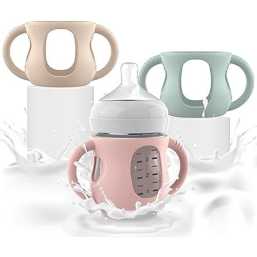 3PCS Philips Avent Glass Bottle Silicone Sleeves with Handles, Compatible with Philips Avent Glass Bottles 4 oz, Suitable for Avent Baby Bottles 4 oz, and Easy to Clean