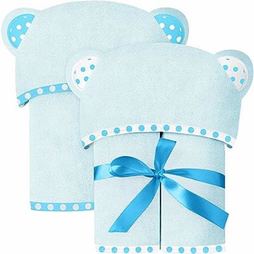 Set of 2 Hooded Baby Towels – Blue – Luxurious, Large and Super Absorbent – 30 x 30 Inch – Soft and Suitable for Infants, Toddlers and Kids – 400 GSM