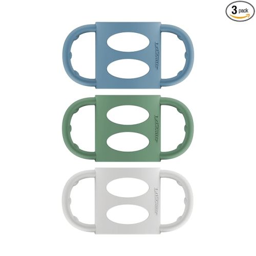 Dr. Brown's Narrow Baby Bottle Handles, 100% Silicone, Easy Grip Removable Handles for Bottle to Sippy Cup Transition, Blue/Gray/Green, 3-Pack, 4m+