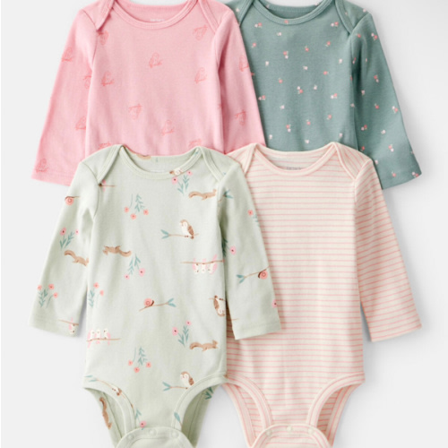 Baby Girl 4-Pack Owl Print Cotton Long-Sleeve Multipack Bodysuits - Multi | Carter's