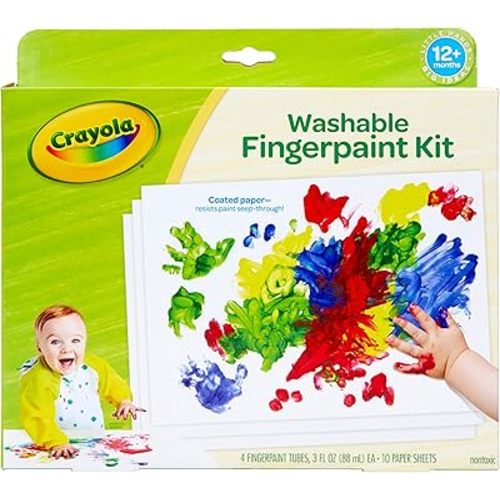 Crayola Washable Finger Paint Set, Toddler Paint Kit, 4 Tubes of Paint, 10 Sheets of Paper, Gift