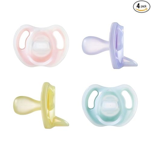 Tommee Tippee Ultra-Light Silicone Pacifier, 6-18 Months, Symmetrical One-Piece Design, BPA-Free Silicone Binkies, Pink/Violet/Yellow, Pack of 4