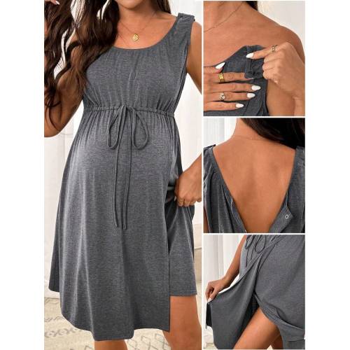 Slowluna Women's Summer Basic Drawstring Waist Sleeveless Dress Lingerie Set Underwear Women Pajama Loungewear Nightgown Robe Sleepwear Tank Top With Bra | SHEIN