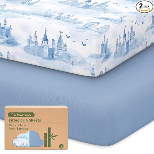 Yoofoss Baby Crib Sheets Viscose Derived from Bamboo, 2 Pack Fitted Crib Sheet for Boys Girls, Soft and Breathable Toddler Bed Sheets for Standard Crib and Toddler Mattress 52x28in