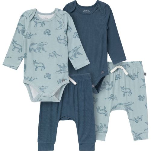 Modern Moments by Gerber Baby Boy Long Sleeve Bodysuits and Cozy Pants Sets, 4 Pieces, Blue, Newborn