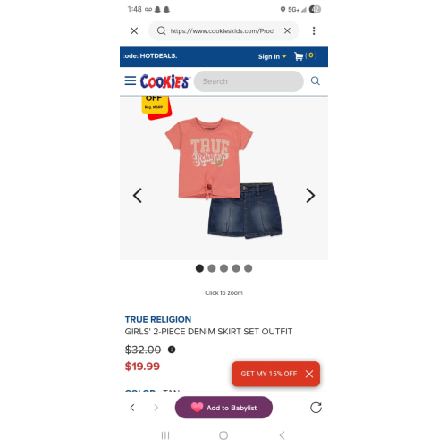 True Religion Girls' 2-Piece Denim Skirt Set Outfit