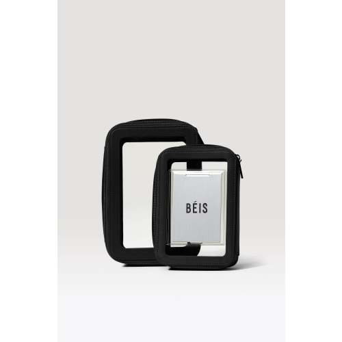 BÉIS 'The In Flight Cosmetic Set' in Black - Carry On Makeup Bag & Travel Makeup Organizer