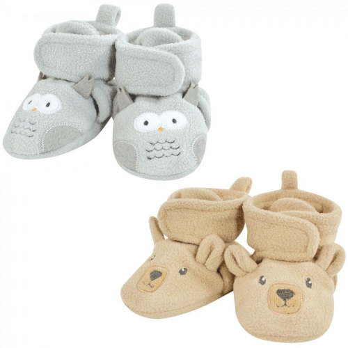 Hudson Baby Unisex Baby Animal Fleece Booties 2-Pack, Gray Owl Bear, 18-24 Months