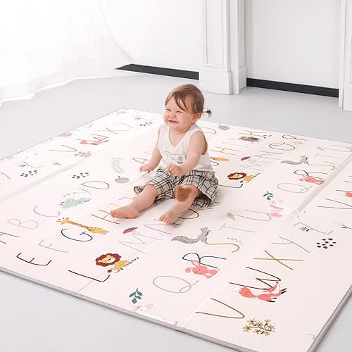 Joypony Baby Play Mat 71x79 Inch,XPE Dual-Sided Design Foldable Play Mats for Babies and Toddlers, Waterproof & Anti-Slip Baby Mat for Floor, Portable Baby Foam Crawling Mat with Travel Bag