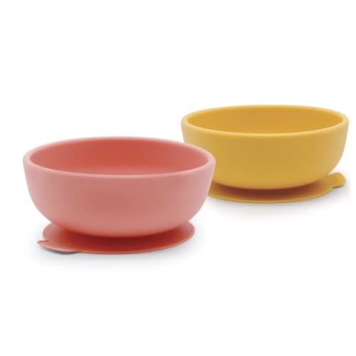 Silicone Suction Baby Bowl Set - Coral / Mimosa