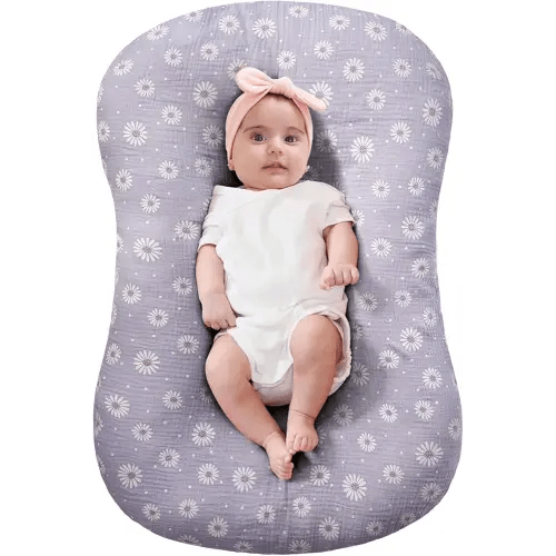 FUNUPUP Muslin Baby Lounger Cover Compatible with Snuggle Me Lounger, Infant Pillow Cover for Newborn, Removable Nest Slipcover for Boys and Girls, Only Cover, Purple Daisy