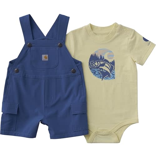 Carhartt Kid's CG8120 Short-Sleeve Bodysuit and Cargo Pocket Shortall Set - Boy