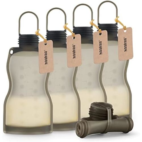 haakaa Silicone Breast Milk Storage Bags,9oz/260ml,5 Count, Grey