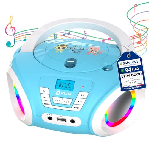 KLIM Candy Kids CD Player for Children - FM Radio - Includes Batteries - Boombox Portable - CD Player Children - with Speakers, Toddlers (Blue)
