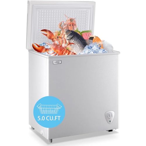 Chest Freezer 3.5 Cu.Ft Small Deep Top Door Mini with Removable Basket, Low Noise, 7 Adjustable Temperature and Energy Saving Perfect for Home Garage Basement Dorm or Apartment Black