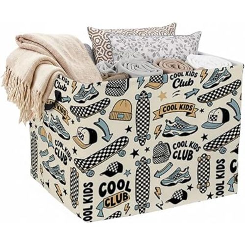 Skateboard Laundry Hamper, 56L Large Foldable Laundry Basket with Handles, for Family Clothes, Toy Storage Bin, Blankets,Decorative Organizer for Shelves & Closet Home Decor Bedroom & Nursery