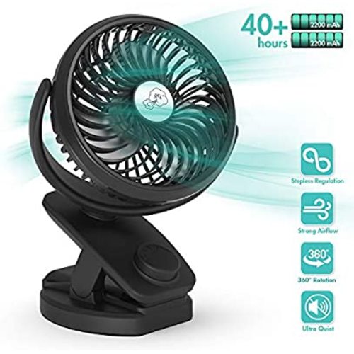 Stroller Fan Clip on Portable Fan - COMLIFE F150 Small Desk Fan with Rechargeable 4400 mAh Battery Powered Fan, Stepless Speeds, Aroma Diffuser & Powerbank Function for Camping, Travel, Office