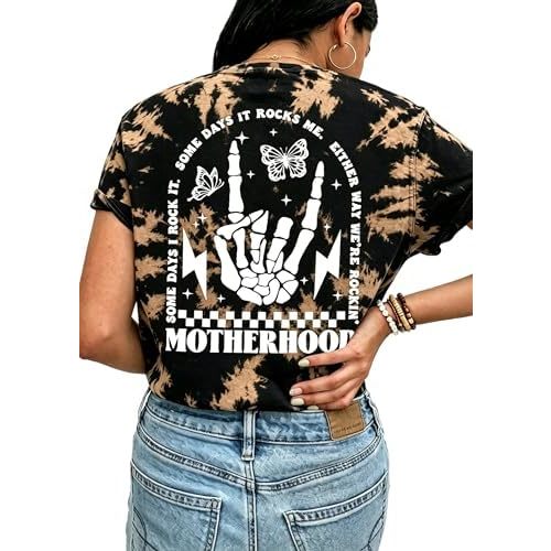 UNIQUEONE Comfort Breastfeeding Shirts for Women Zip Nursing Tops Casual Distressed Acid Washed Maternity Tees