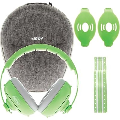 Nuby Soft Sounds 2-in-1 Noise-Canceling Baby Earmuffs with Travel Case - Adjustable Noise Protection for Infants and Toddlers - Green