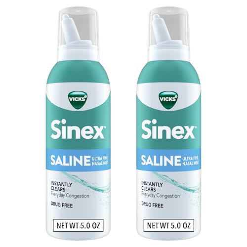 Vicks Sinex SALINE Nasal Spray, Drug Free Ultra Fine Mist, Clear Everyday Sinus Congestion Fast, Clear Mucus from a Cold or Allergy, Daily Use 5.0 fl oz x 2