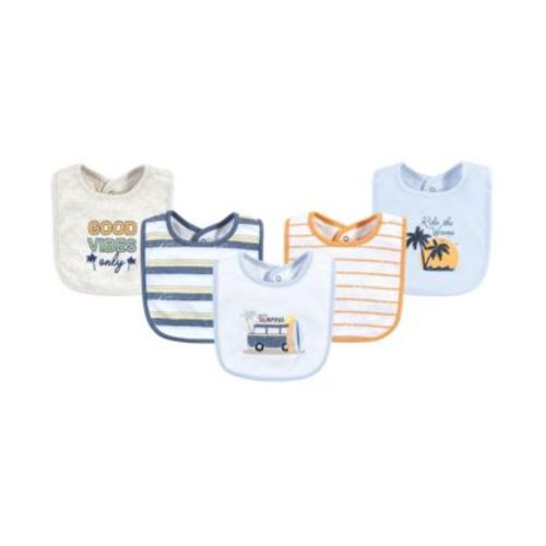 Boys 5Pk of Soft Interlock Baby Bibs