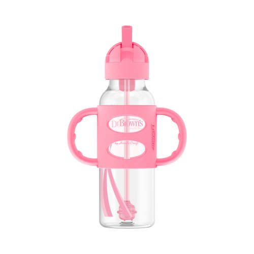 Dr. Brown's Milestones Narrow Sippy Straw Bottle with Silicone Handles, 8 oz/250 mL