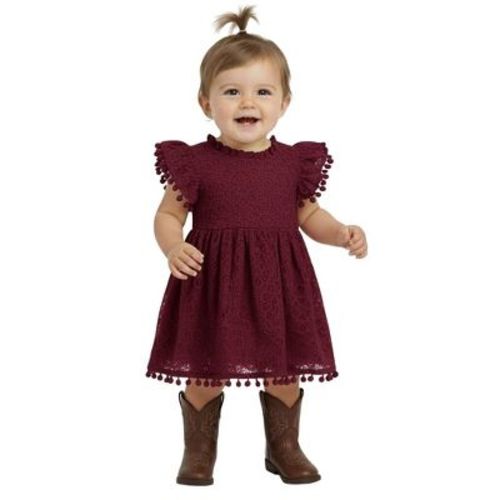 2Bunnies Lace Pom Pom Trim Baby Girl Dress