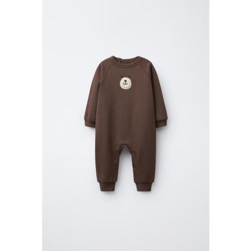 EMBROIDERED BEAR PLUSH JUMPSUIT - Brown | ZARA Canada
