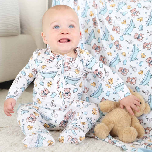Bathtime Besties Zipper Footie | Blue