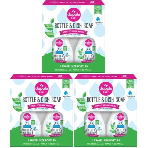 Dapple Baby Fragrance-Free Baby Bottle & Dish Soap - (6 Pack) 3 fl oz - Plant-Powered Cleaner for Bottles, Pump Parts, and Sippy Cups - Travel Size