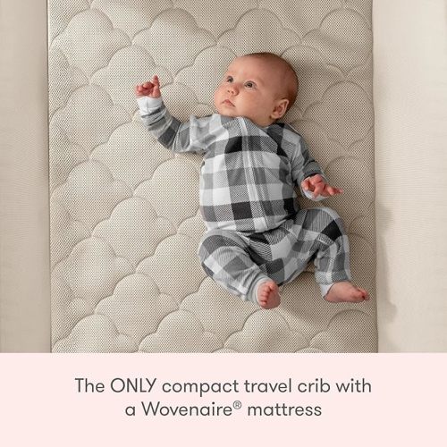 Newton Baby Compact Travel Crib & Play Yard | Breathable & Washable Mattress, Foldable Carry-On Size, Backpack Straps, Sand, Newton Bassinet Attachment NOT Included or Compatible