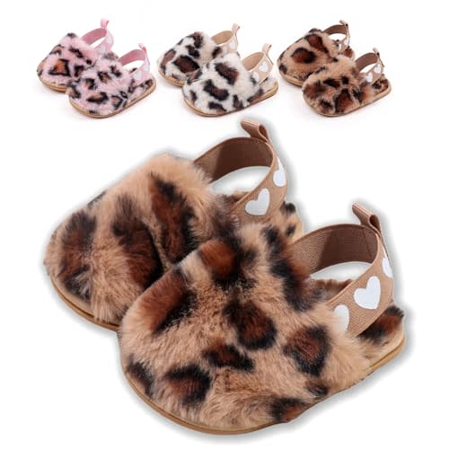 Leopard Baby Girl Slippers, Soft Non-Slip Sole Infant Shoes for Indoor & First Walkers, Warm Plush Toddler Shoes for Cozy Winter Comfort, Cute House Shoes Gift