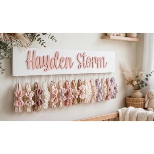 Personalized Bow and Headband Holder, Baby Nursery Decor, Wooden Name