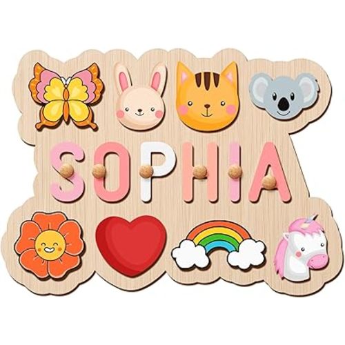 Personalized Name Puzzle - Custom Wooden Puzzle for Toddlers 1-3 - Unique Baby Shower, Christmas & 1st Birthday Gift for Boys and Girls - Keepsake Montessori Toy (Wave)