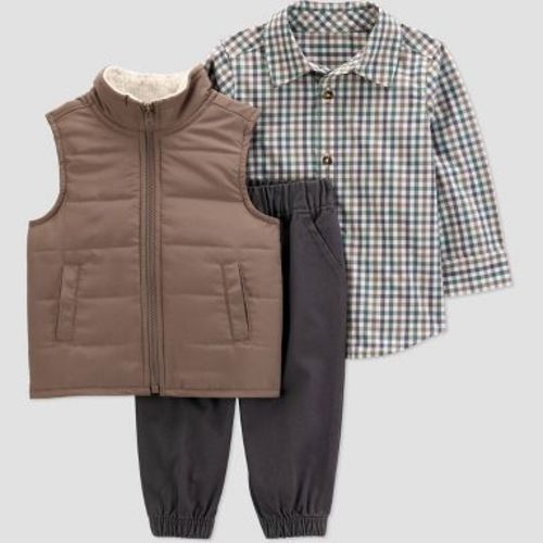 Carter's Just One You® Baby Boys' 3pc Top & Bottom Vest Set - Brown/Gray Newborn