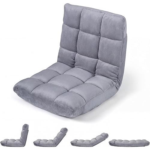 Giantex Folding Floor Chair with Back Support, 14 Adjustable Position, Padded Sleeper Bed, Couch Recliner, Gaming Floor Chairs for Adults, Meditation, Living Room (Grey)