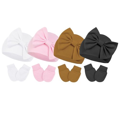 Century Star Newborn Girls Hats Baby Hat and Mitten Set Big Bow Knit Infant Headbands Winter Baby Hat for Girls