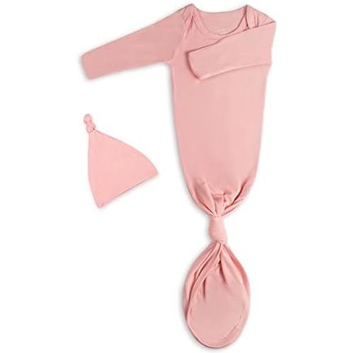 Newborn Baby Knotted Gown, Super Soft Silky Infant Long Sleeve Sleeper for Baby Girl Gifts and Boy Sleeping Bag with Hat