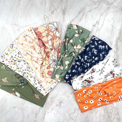 Floral twist headbands for women, Nurse headband with buttons, Soft stretchy handmade, Birthday gift for friends, Workout Yoga headband