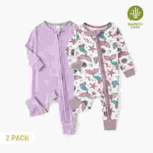 PatPat Bamboo Baby Pajamas Baby Girl Gifts Snug Fit Zipper Long-Sleeved Baby Onesies Sleepwear,2Pack,0-24 Months