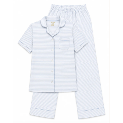Signature Baby Blue Stripe Hospital Pajama Set for Moms - Caprilina