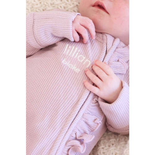 Embroidered Bamboo Waffle Zipper Ruffle Footies | In Bloom
