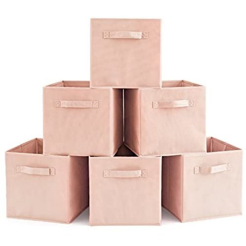 EZOWare Set of 6 Basket Bins Collapsible Storage Organizer Boxes Cube for Nursery Home - Pale Dogwood