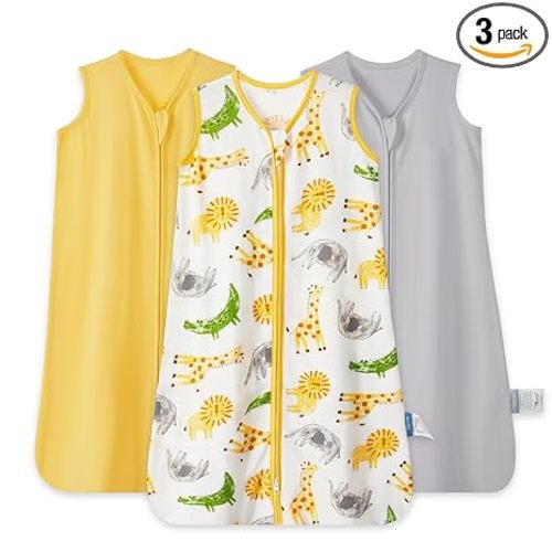 TILLYOU Baby Sleep Sack 6-12 Months 0.5 Tog Cotton Wearable Blanket for Baby, 3 Pack Infant Sleeping Sack with 2-Way Zipper, Animal