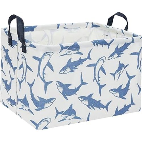 Rectangular Shark Basket Kids Baby Storage Basket Cute Kids Toy Storage Bin Organizer Shelf Book Shark Room Decor(Blue Shark)