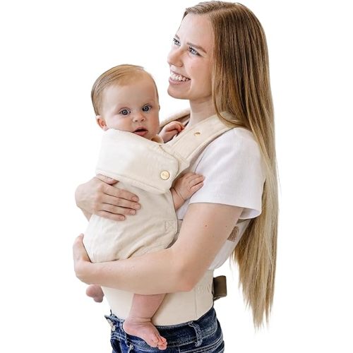 Ava & Oliver Essential Baby Carrier – Ergonomic, Hip-Healthy Soft Structured Carrier for Infants & Toddlers (7–35lbs) - Front and Back Carry, Breathable Fabric, Stylish & Lightweight (Vanilla)