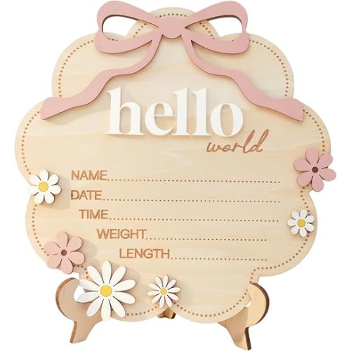 Baby Announcement Sign 5.9 Inch Hello World newborn sign Boy or Girl Sign