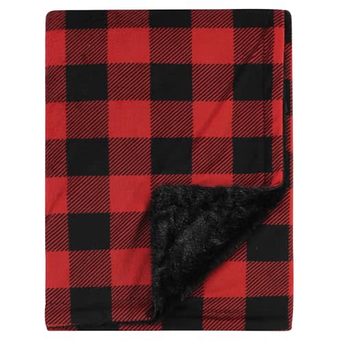 Hudson Baby Unisex Baby Plush Blanket with Furry Binding and Back, Buffalo Plaid, One Size